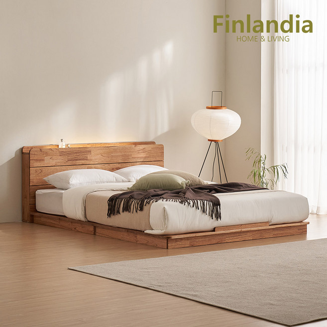 핀란디아 엘렌 원목 저상형 퀸침대Q, 브라운