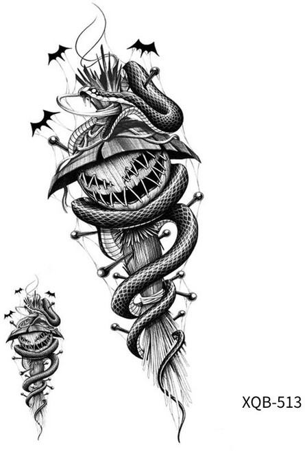 劍蛇圖騰紋身貼紙, 1個, XQB-513