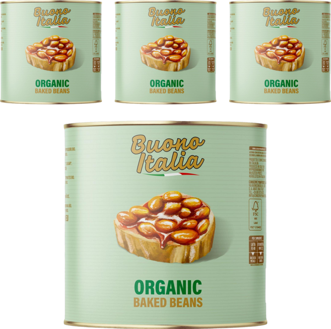 부오노 이탈리아 유기농 저염 베이크드 빈 통조림(유기농흰강낭콩 54%), 4개, 400g