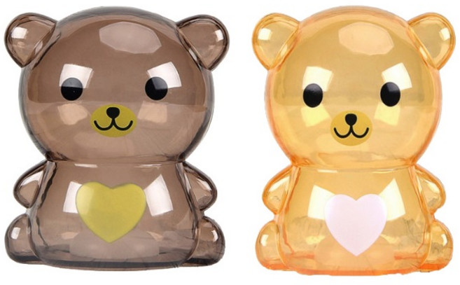 올댓문구 투명 Baby 곰돌이 저금통 세트, 1세트, 브라운 1 + 옐로우 1