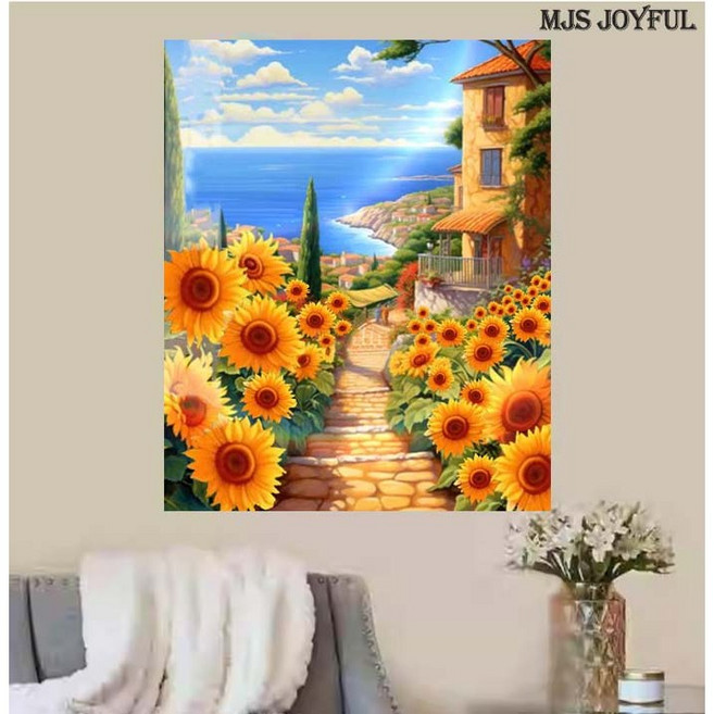 엠제이에스 명화그리기 50x40cm (캔버스형) DIY 유화 세트, KK25 - 해안가 마을 풍선기구, 1개