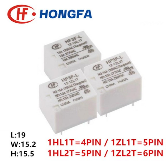 1Pcs HONGFA 릴레이 HF3F-L- 5 12 24-1HL1T 1ZL1T 1HL2T 4/5/6PIN 10A 5V 24V 전원, 12 HF3F-L-24-1HL1T (4P), 1개