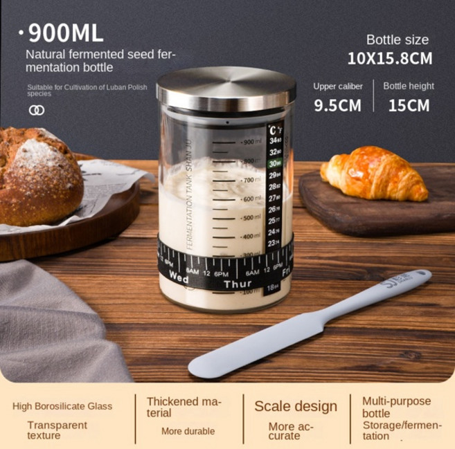 Zackoo 300/500/900ml 투명 유리 사워도우 발효 용기스케일 금속 뚜껑 포함 재사용 가능한 반죽 스타터 용기 식품 보관, [05] F 900ml, 1개