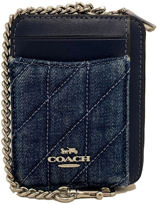 COACH 丹寧布零錢包 附掛鍊 信用卡夾 證件夾 藍色
