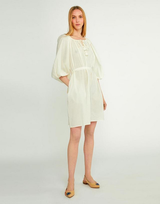 21SS [Capri Capsule] 오트밀화이트 솔리드 퍼프소매 면 긴팔원피스 VIDR1E307OW