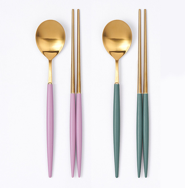 디온 보겐 몽블랑 에펠 국산 스텐 수저세트 골드, A(다크핑크 1개+올리브 1개), 1세트, 몽블랑 수저세트 골드