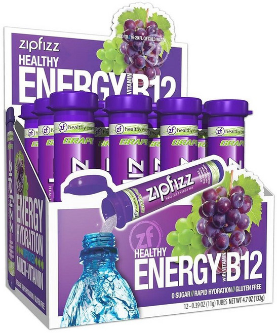 집피즈 멀티비타민 에너지 드링크 믹스 수박맛 20팩, 0.39 Ounce (Pack of 12), Grape, 355ml