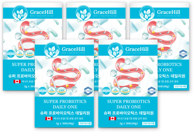 그레이스힐 슈퍼 프로바이오틱스 데일리원 2중 캡슐코팅 장 건강 GMP, 5개, 30회분