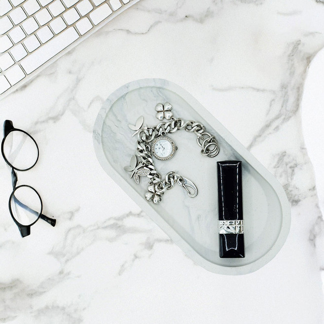 현데코 타원 마블 악세사리 트레이 쥬얼리 반지 소품 화이트 대리석