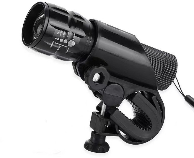 줌 변환 자전거 전조등 손전등 - 3모드 강약점멸 - 80~120m 조사거리 - 핸들바 거치대 포함, 1개, 검정