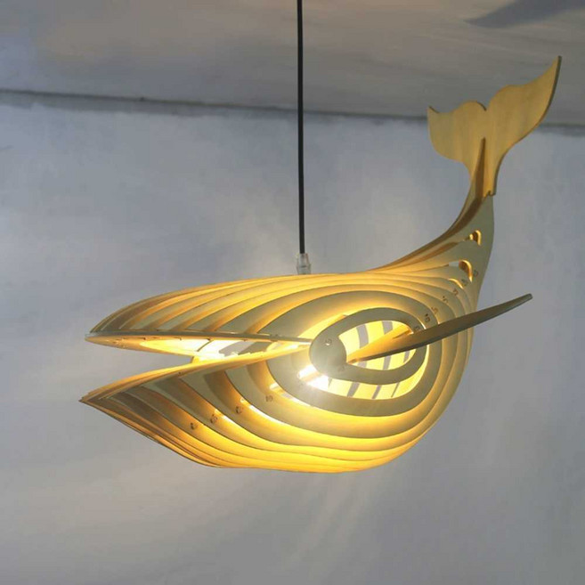 고래 라탄 식탁등 인테리어 조명 카페 나무 전구 독특한 가게 우드 램프, 60cm 고래