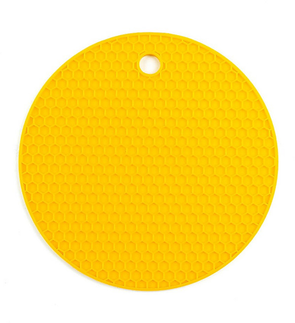 플린트 실리콘 월드 절연 패드 라운드 벌집 매트 터 미끄럼 방지 식탁 그릇 냄비 주방 도구, 14 3x14 3 cm, Yellow