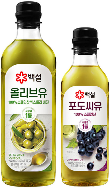 백설 압착올리브유900ml 1 + 백설 포도씨유500ml 1, 900ml