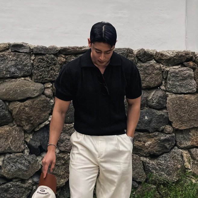 ANYOU 남성 니트 넥 티셔츠 여름 캐주얼 반팔 셔츠