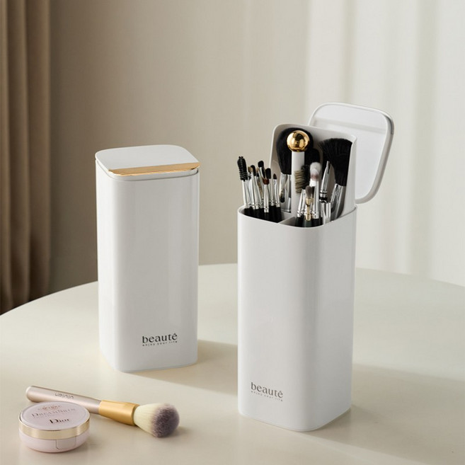 화장품 보관함 메이크업 브러쉬 수납함 원터치 편리 정리함, 화이트, 1개