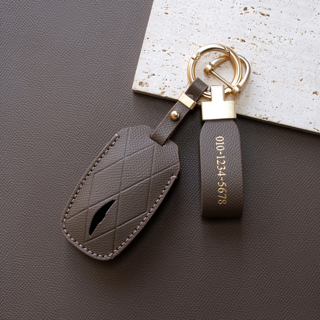 (무료각인)트니르 제네시스 호환 G80GV80 G70GV70 G90 차 키케이스 자동차 스마트 가죽 키커버 홀더, 제네시스F타입, 카푸치노