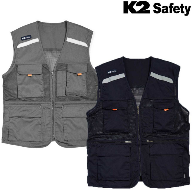 K2 안전조끼 21VE-612R 건설현장 작업조끼 다포켓 망사 메쉬, 21VE-612R 그레이, 1개