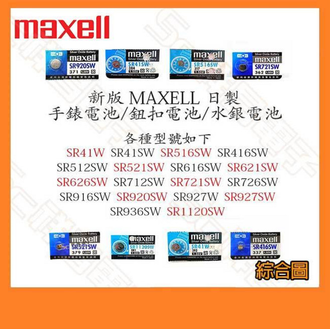 MAXELL 日製 鈕扣電池 SR41W/SR41SW/SR516SW/SR416SW/SR512SW/SR521SW, 1個, SR621SW
