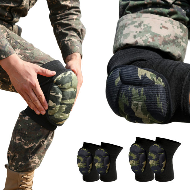 일로움 군인 무릎보호대 팔꿈치보호대 세트, 1세트, 카모플라주블랙