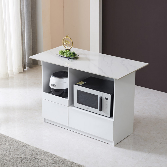가온리빙 올리앤 1200 아일랜드 식탁 겸 렌지대 홈바/아일랜드식탁, 서랍형화이트+화이트세라믹