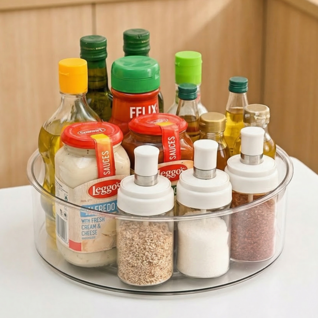 데이브릭스 깊은 수납 쏟아짐방지 회전 트레이, 1개, 투명