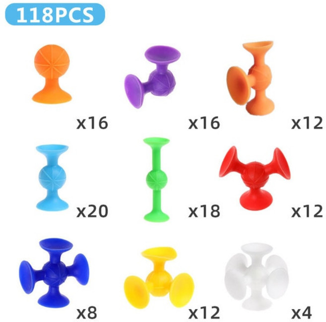 새로운 소프트 빌딩 블록 어린이 DIY 팝 squigz 빨판 재미 있는 실리콘 블록 모델 건설 완구 어린이 크리에이티브 선물 남아, 118PCS, 1개