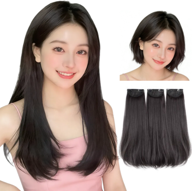 지니판 3피스 C컬 헤어피스 딱 예쁜 길이 붙임머리 가발, 1개, 내츄럴블랙