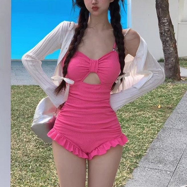 야오야오 모노키니 + 가디건 세트, 핑크