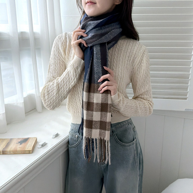 망고냥 여성 목도리 겨울 체크 머플러