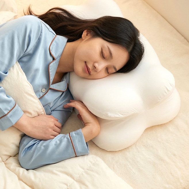 몽그 옆으로자는 경추베개+베개커버 세트 메모리폼 높이조절 시원한, 화이트, 1개