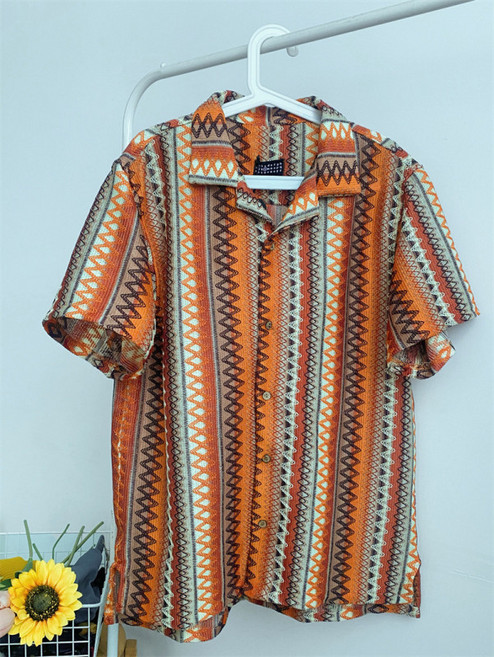 자메이카룩 하와이안 쿠바 오렌지 반팔 셔츠 오렌지 셔츠