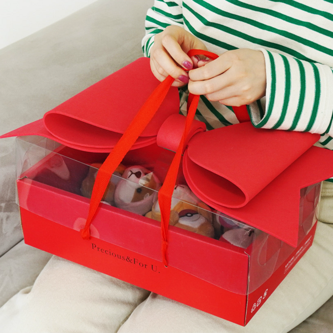 SANS 왕리본 대왕 대형 선물 상자 DIY 서프라이즈 박스 기념일 생일 포장, 1개, 레드-DIY박스