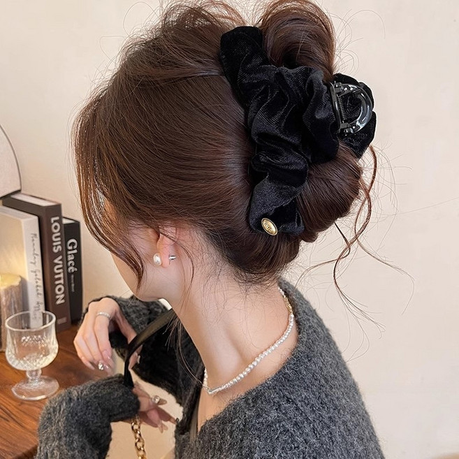 비쥬에뜨 벨벳 집게핀 여성 셔링 대형 헤어집게