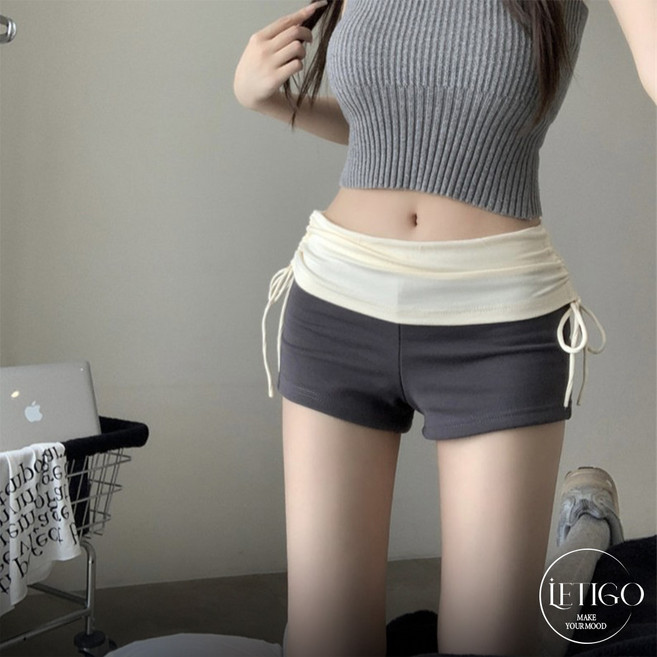 레티고 발레코어 배색 스트링 셔링 하이웨스트 숏팬츠