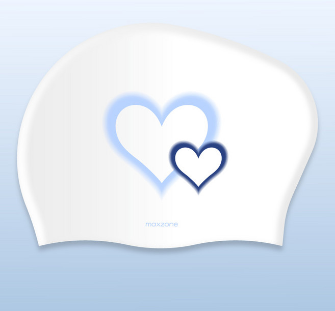 [맥스존] 더블하트 롱헤어 수모 긴머리 실리콘 성인수모 수영모자, 1개, 더블하트 블루네이비