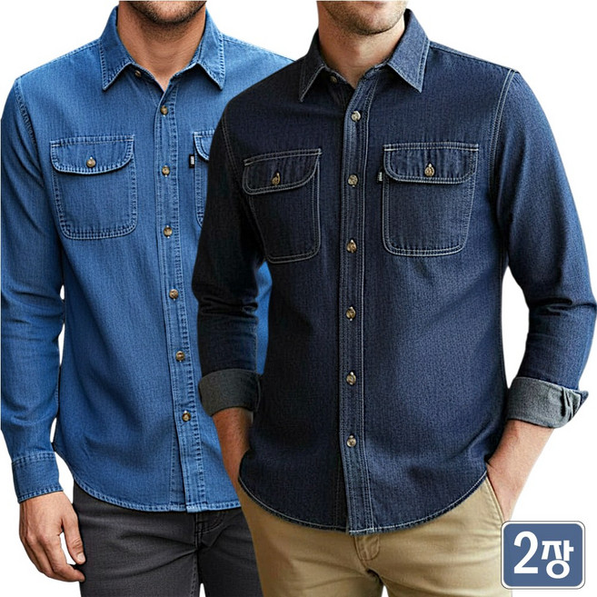 1+1 야인시대 봄가을 내구성 좋은 청남방 데님셔츠 WF