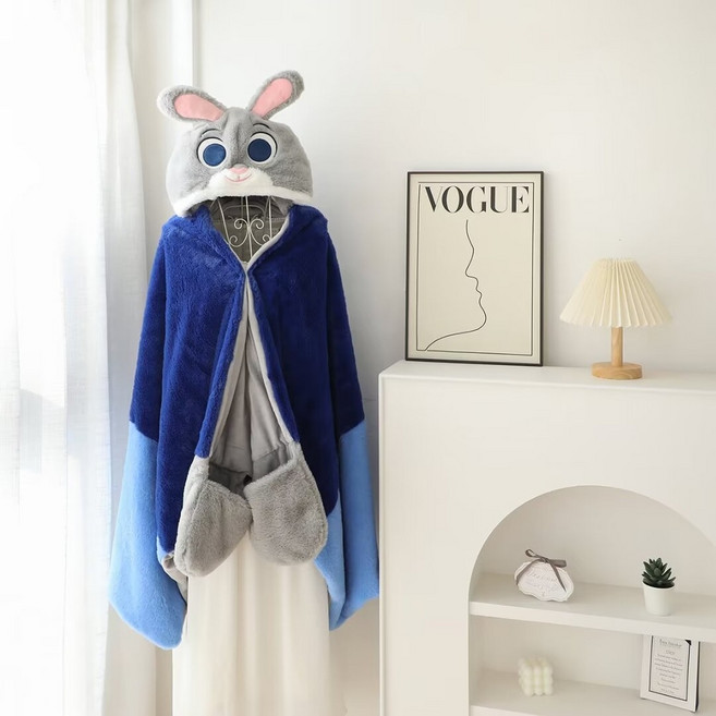 귀여운 토끼 여우 후드케이프 동물학생담요 따뜻한 가을 겨울 낮잠무릎담요 캐릭터 집순이잠옷