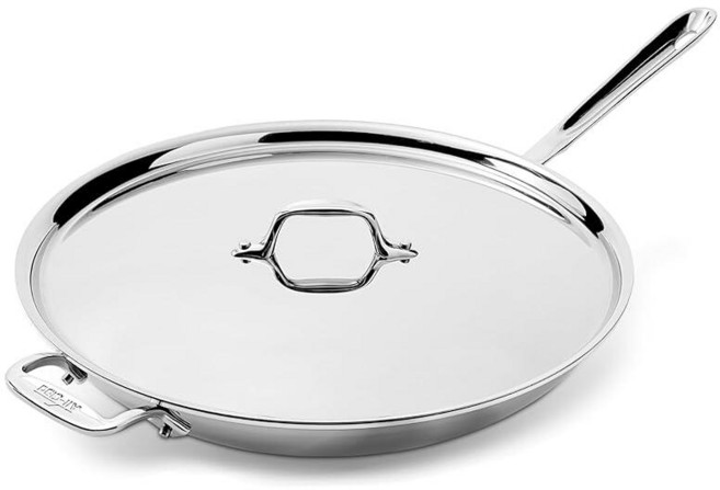 All-Clad D3 12 인치 뚜껑 포함 스테인리스 프라이팬 실버 (41126), 14" Stainless Steel pan with l