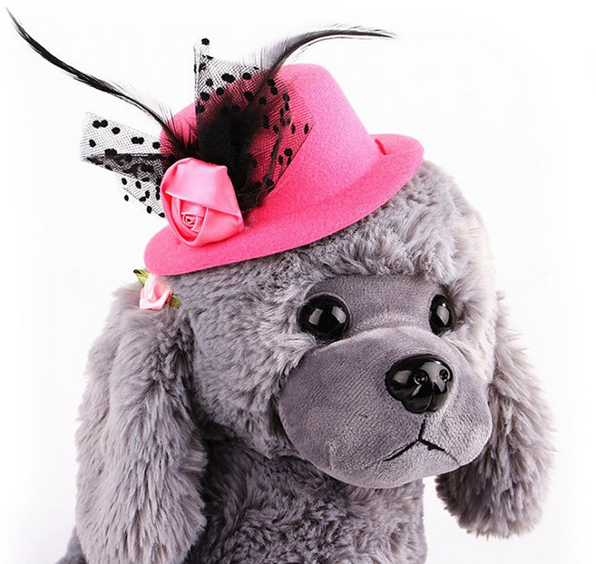 MOSAIRATION 펫 변신룩 펫 액세서리 반려동물 할로윈 크리스마스 소품 애완동물 유럽식 중절모 명 원모 개용 신사 고양이 강아지 머리 장식 강아지 모자, 깃털로즈B44505, 1개