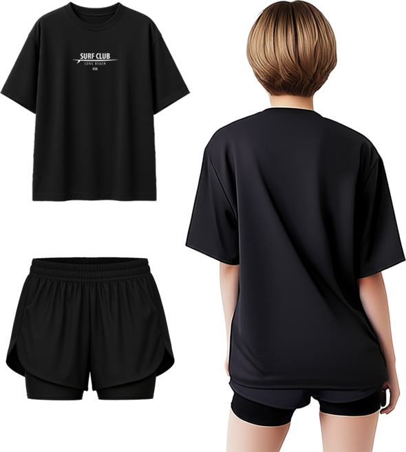 몰토벨리노 TST 여름 워터파크 물놀이 수영복 상하 세트 여성 오버핏 반팔 래쉬가드+3부 보드숏 워터 레깅스, M, 서프클럽롱비치USA832+3부3부