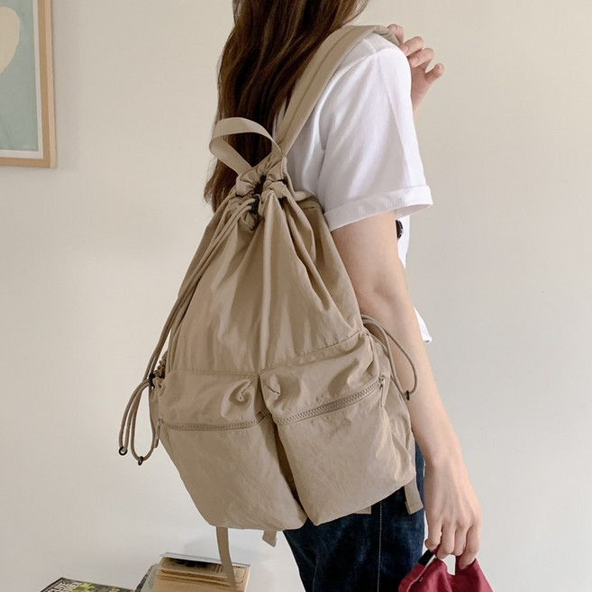 가벼운 나일론 생활방수 포켓 스트링 백팩 루프 여행가방