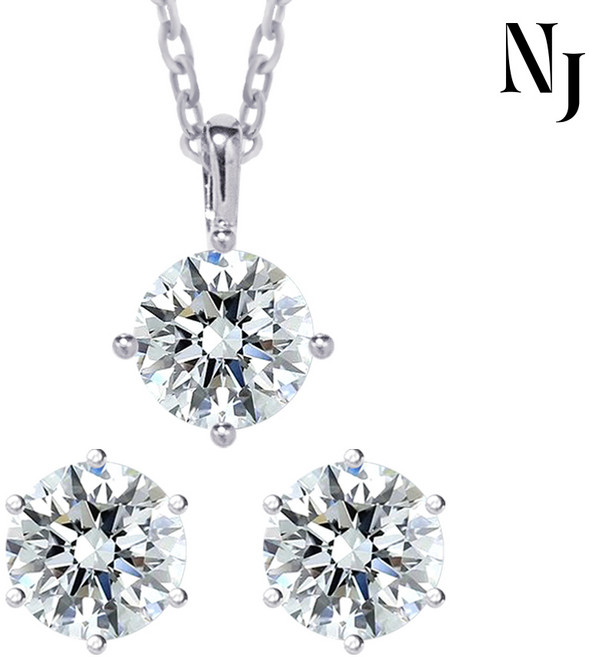 모이사나이트 다이아 베이직 라인 목걸이 귀걸이 세트