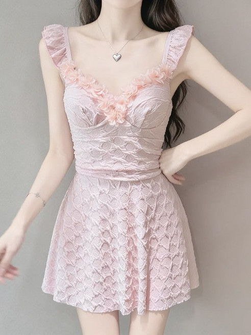 泳衣女2026新款性感絕美連體高級感吊帶荷葉邊遮肚顯瘦度假泡溫泉, 批發拍均碼(建議70-120斤)