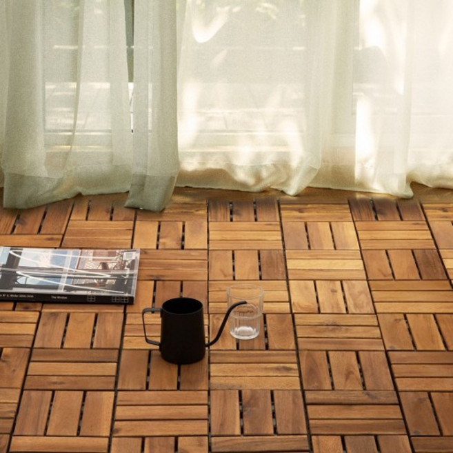 문고리닷컴 아카시아 원목마루 조립식 데크타일 조립마루 12슬롯 내추럴색상, 1개, 내츄럴 10개