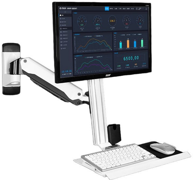 모니터암 회전 벽걸이 키보드 브라켓 연구실 스탠드 싱글 단일 각도조절 사무실, 1섹션 암 듀얼 화면(개선), 1개