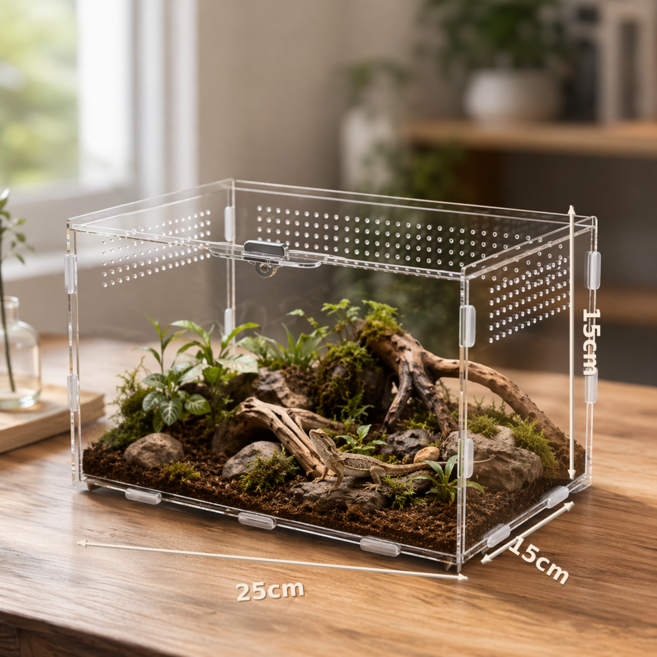 아크릴 사육 케이스 소형 사육 박스 관찰용 사육통 곤충 파충류 사육 용기, 1개, 25*15*15cm (가로형롱박스)