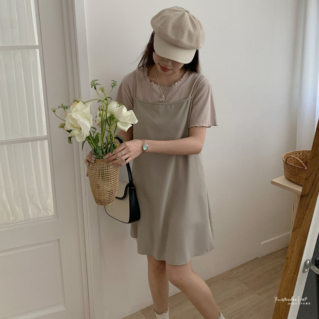 FW美衣 短版吊帶洋裝 W0072, 墨灰綠