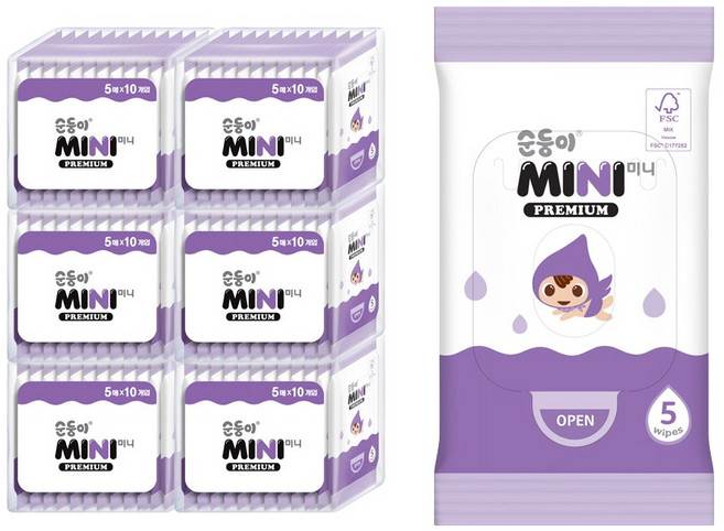 [순둥이]P-6Mini /미니 프리미엄 휴대용 5매 60팩, 65g, 5개입, 60박스