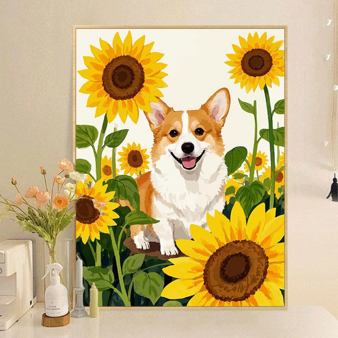 웰시코기&해바라기 DIY 그림그리기 유화세트 명화그리기 (30x40cm), 1세트, 웰시코기05