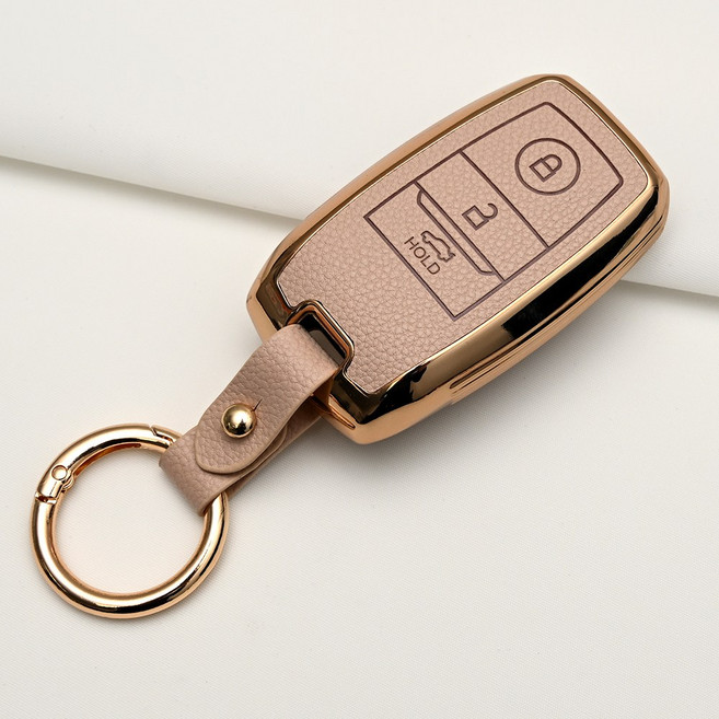 기아 올뉴 모닝 카니발 레이 호환 TPU 가죽 자동차 스마트 키 케이스 차 키홀더, 3버튼TL30, 아이보리골드